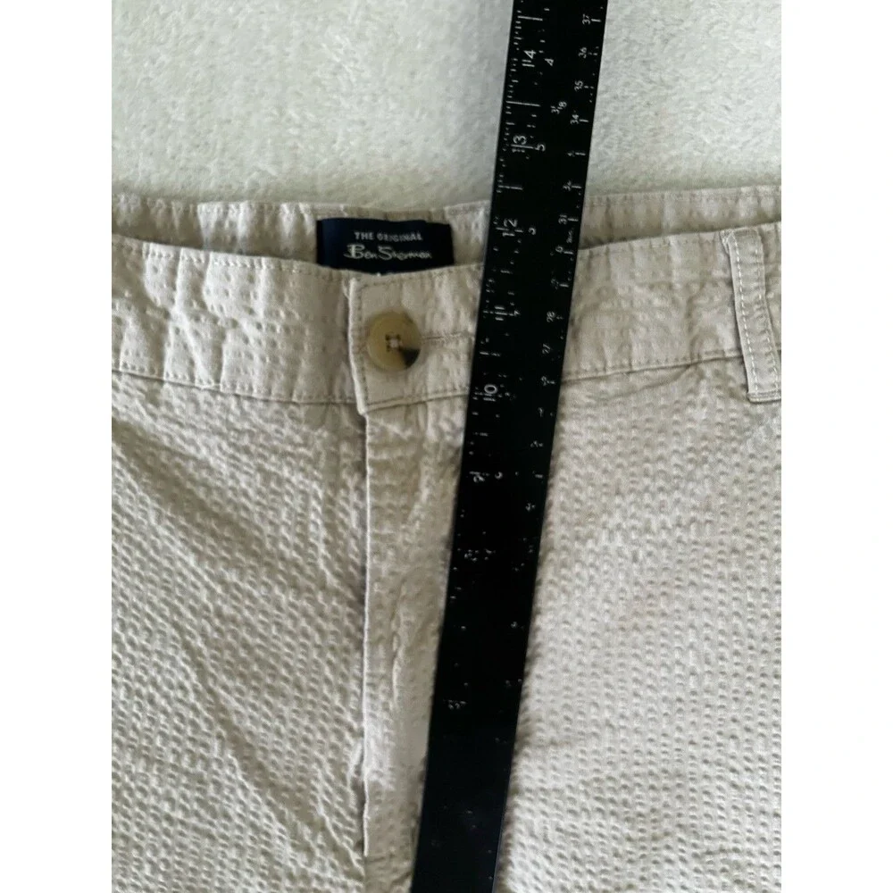 Ben Sherman Regular Fit Seersucker Shirts Khaki Size 36 Stretch Flat Front Golf